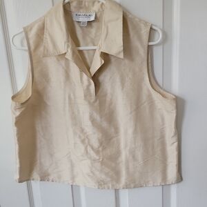 Cream Notched Collar Sleeveless Crop Blouse
